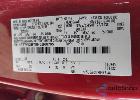 2017 Ford F-250 Platinum from USA, damaged, VIN 1FT7W2BT8HEB66765